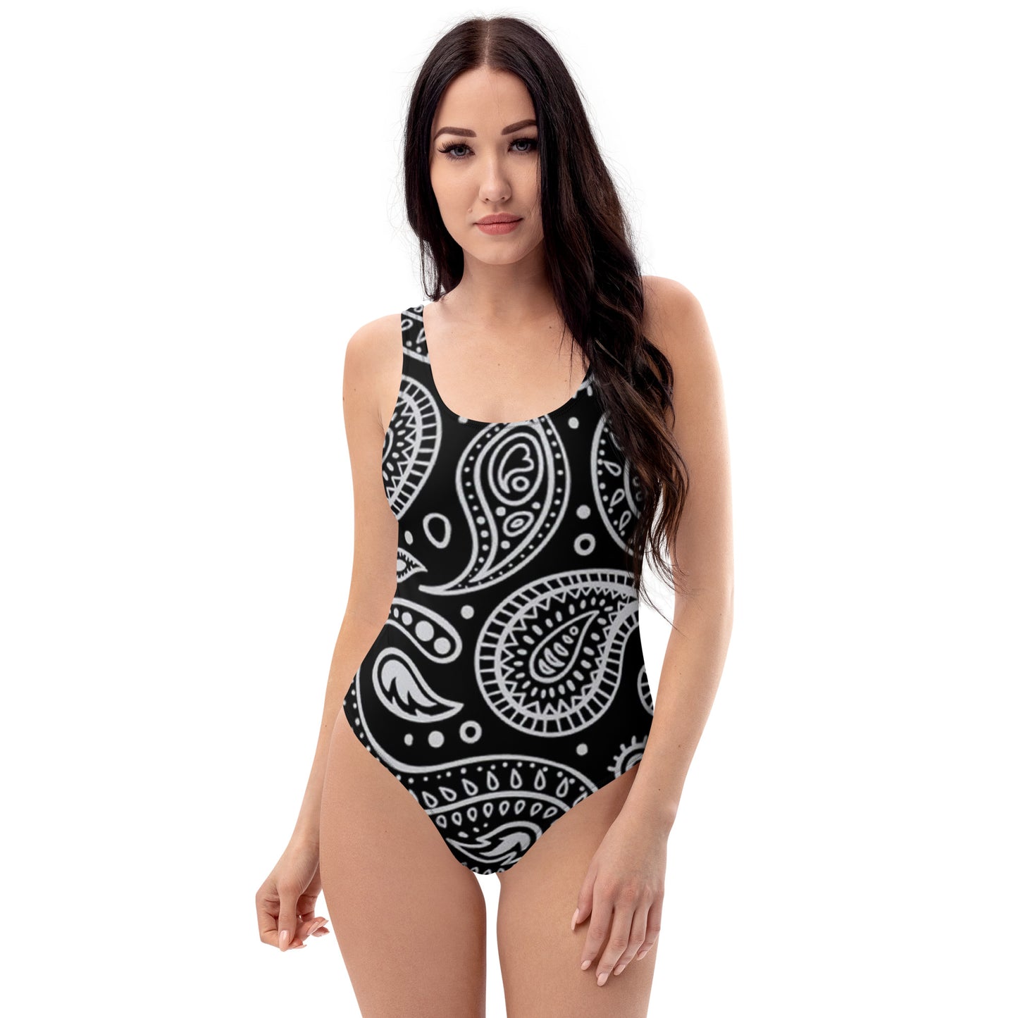 Black Paisley Pattern One-Piece Swimsuit