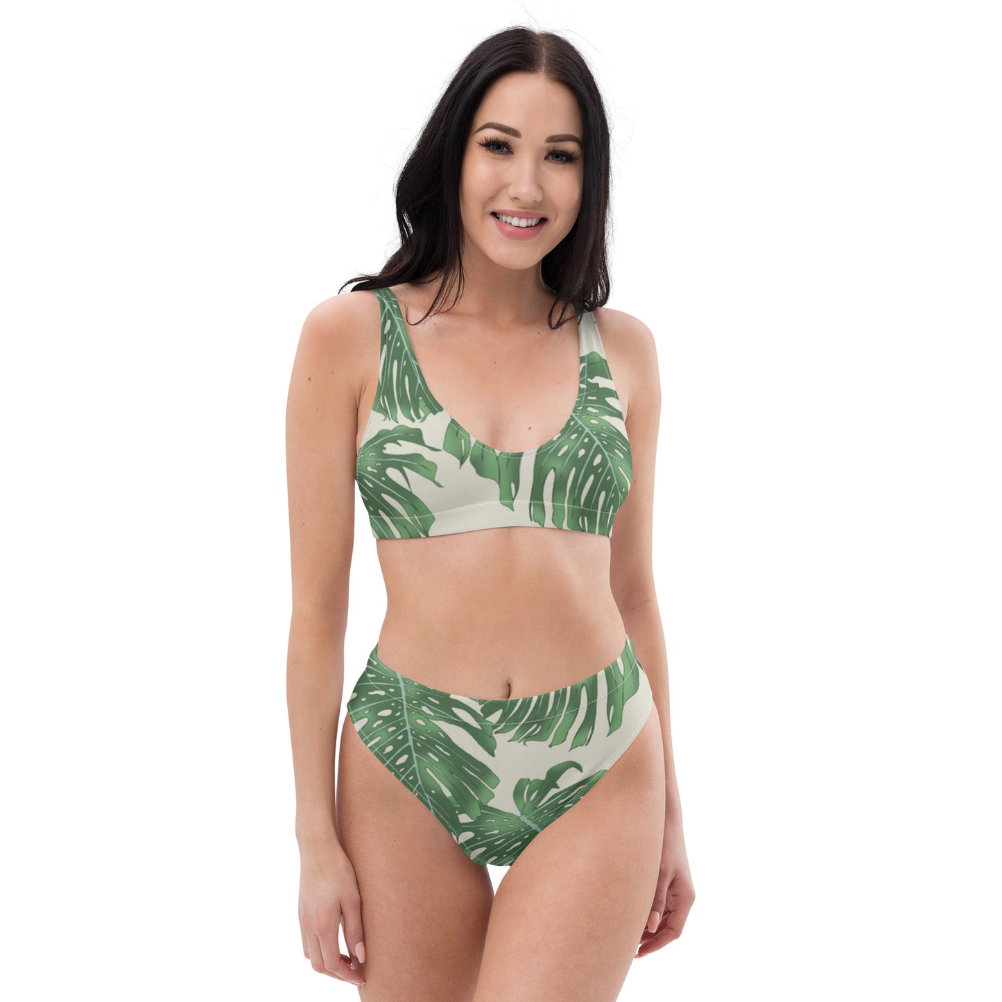 Tropical Pattern high-waisted bikini