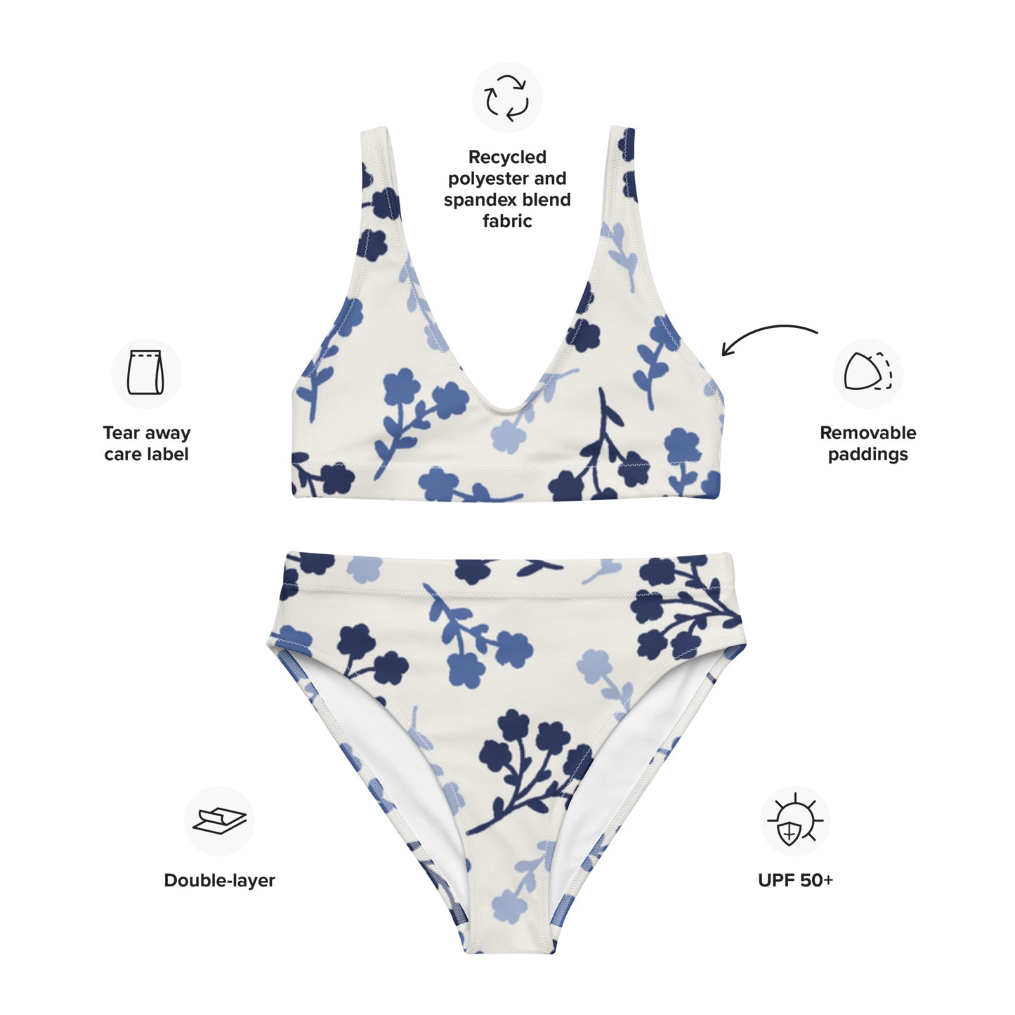 Blue Floral high-waisted bikini