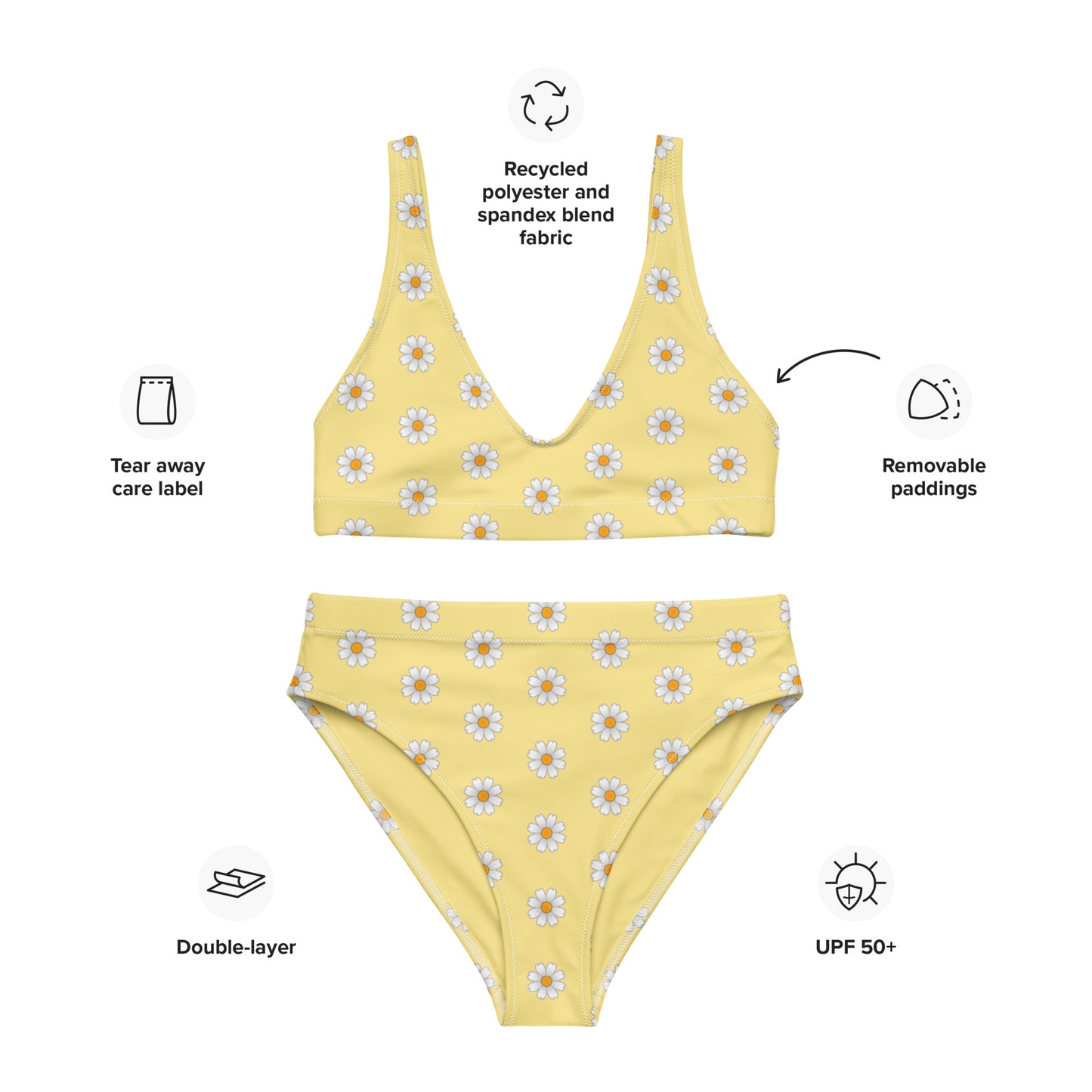 Yellow Sunflower high-waisted bikini