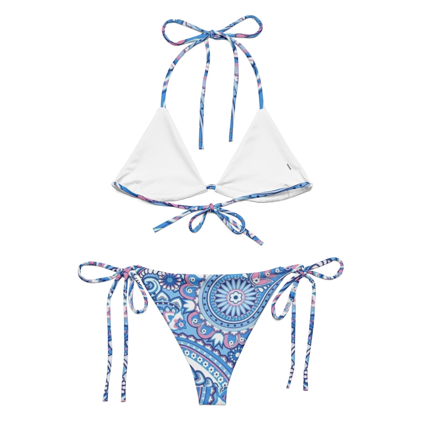 Blue Paisley Print String Bikini Set