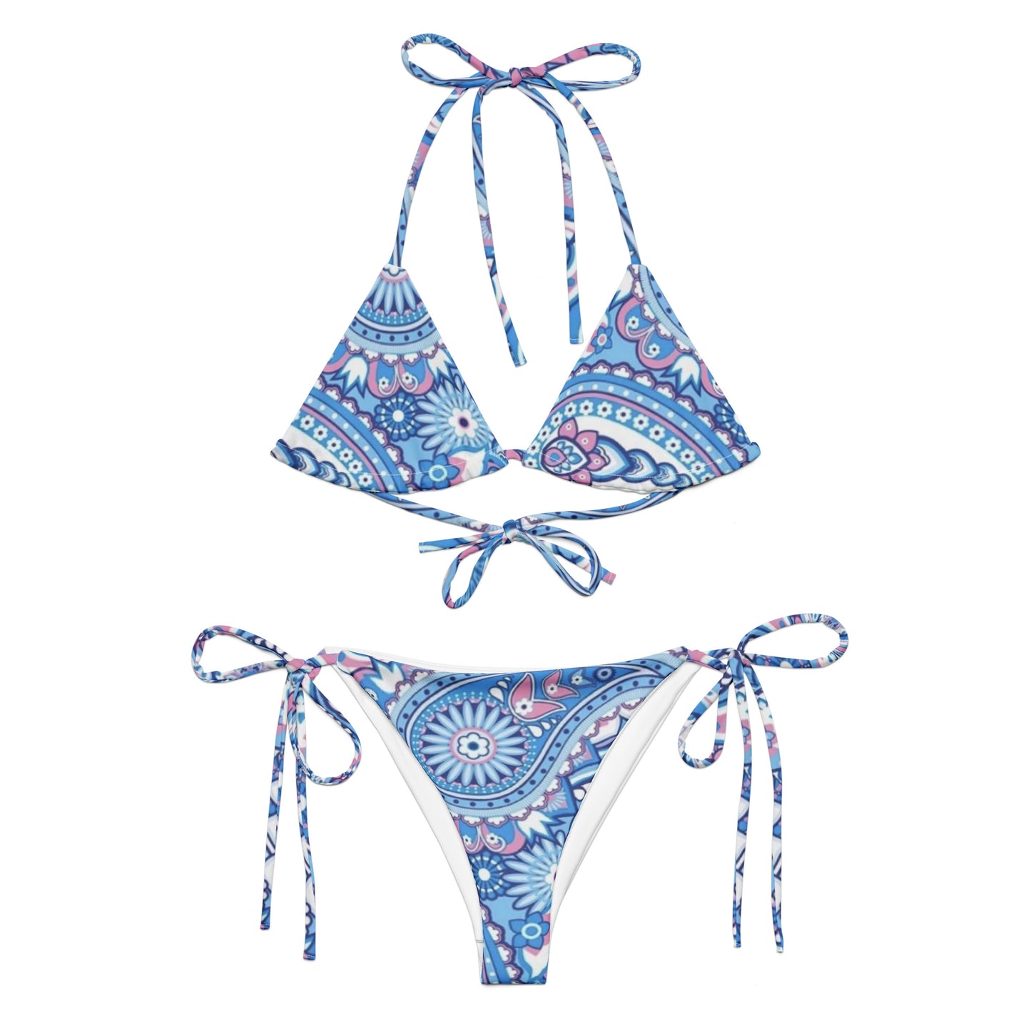 Blue Paisley Print String Bikini Set