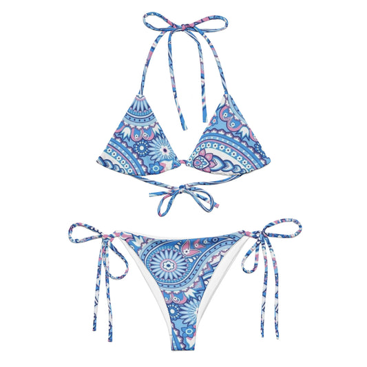 Blue Paisley Print String Bikini Set
