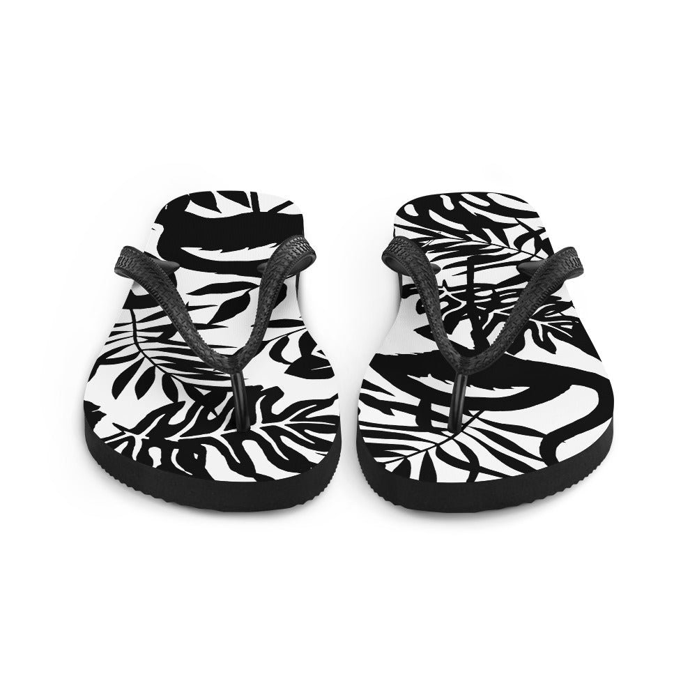 Black Floral Flip-Flops