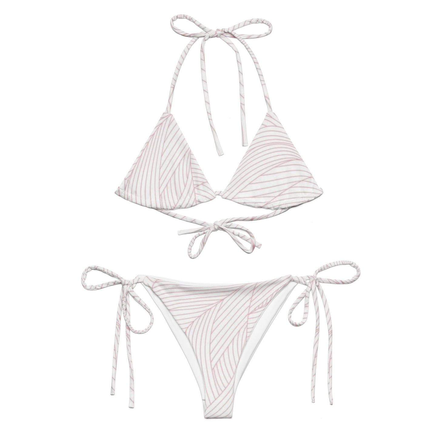 White Feather Pattern String Bikini Set