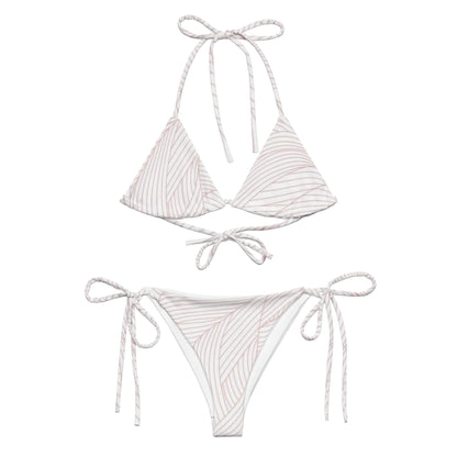 White Feather Pattern String Bikini Set