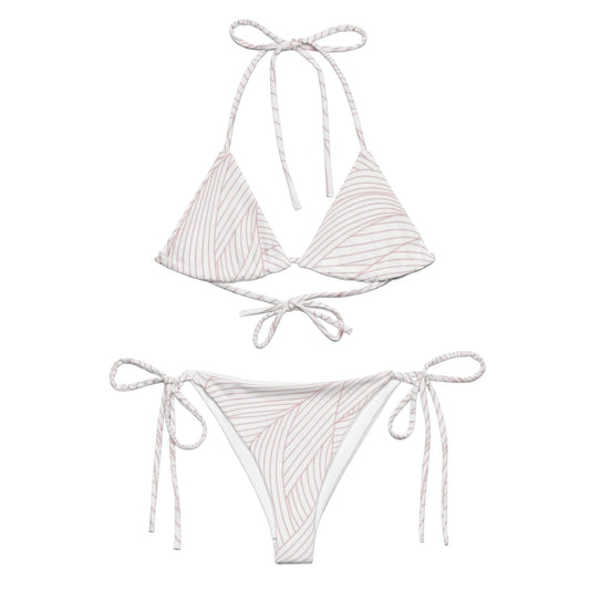 White Feather Pattern String Bikini Set
