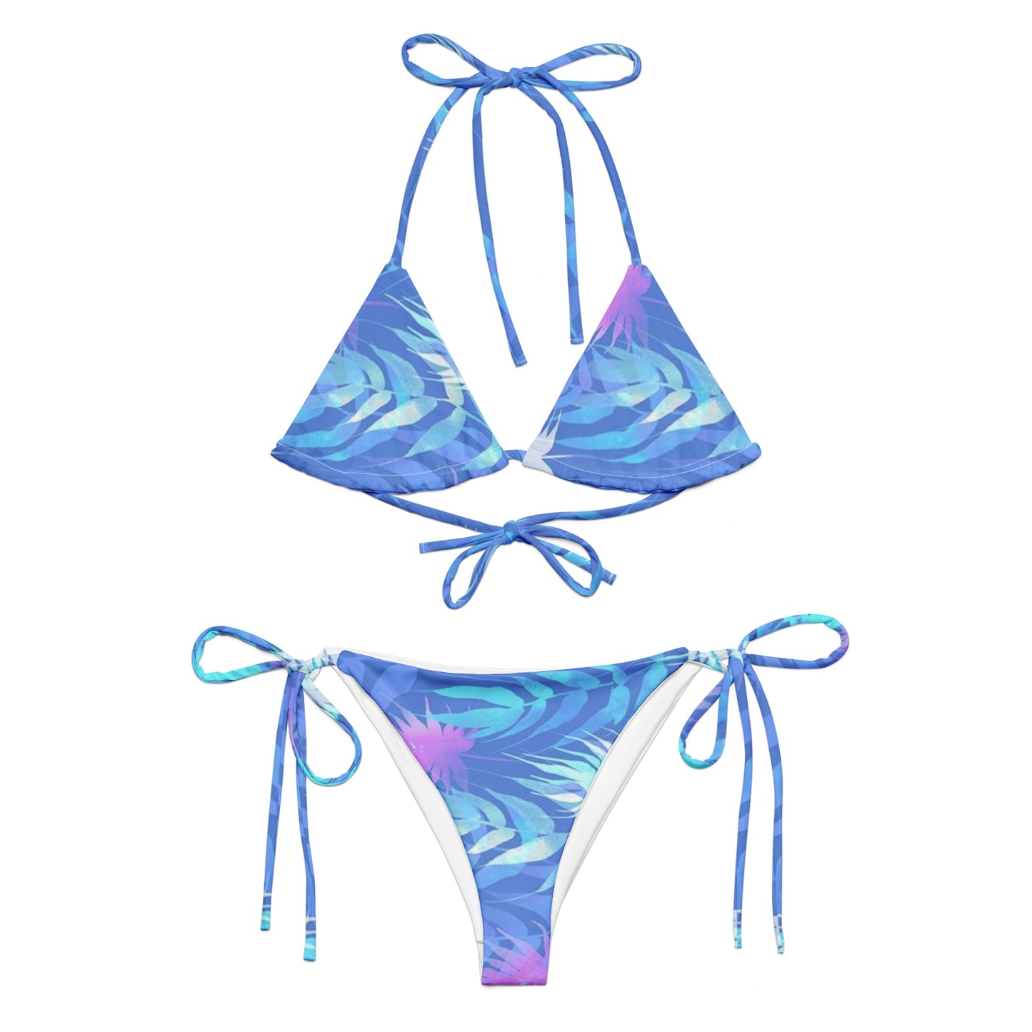 Blue Aquatic Print String Bikini Set
