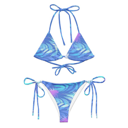 Blue Aquatic Print String Bikini Set